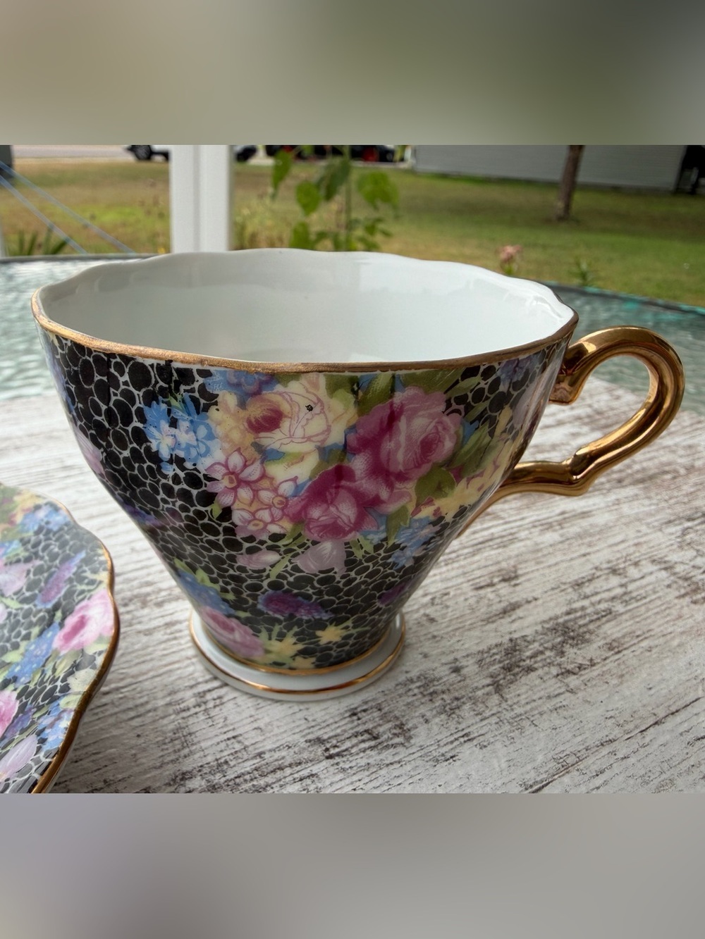 VTG Japanese Porcelain Chintz Floral Tea Cup & Saucer - Picture 3 of 7
